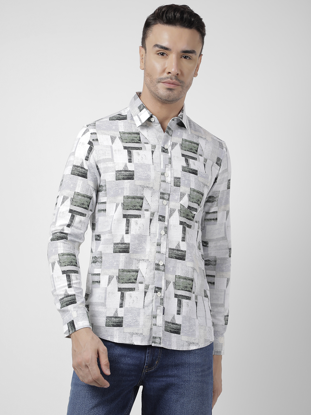Numero Uno Men Abstract Green Shirt